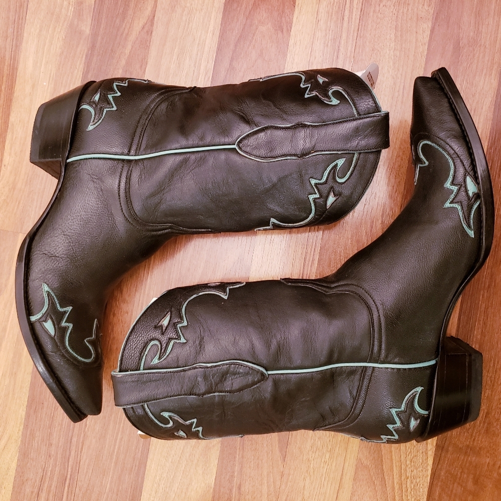 The Old Gringo black and turquoise leather western boots size 10